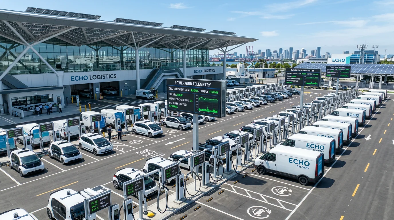 Digital dispatch visualization map of autonomous commercial vehicles balancing power station demand