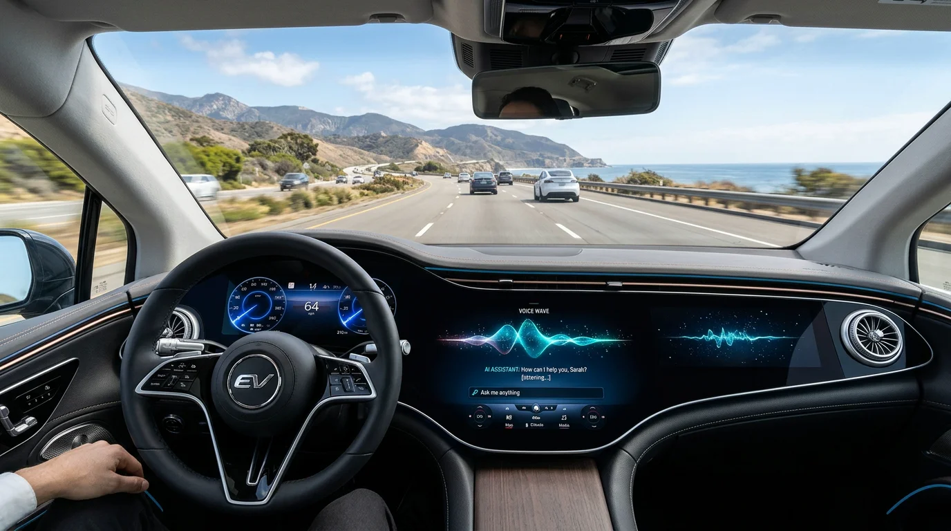 Panoramic digital in-vehicle screen responding to natural passenger dialogue