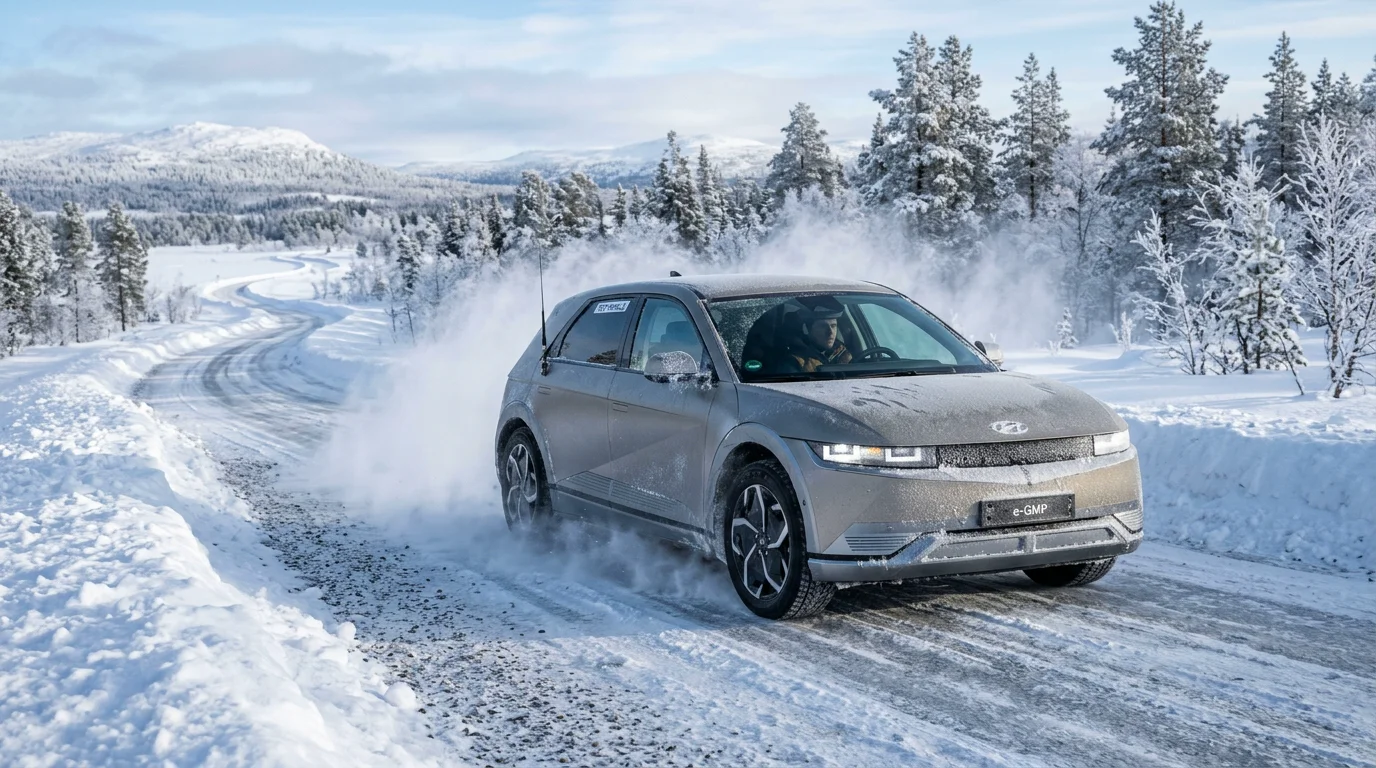 Electric vehicles covered in frost undergoing cold weather dyno and road testing